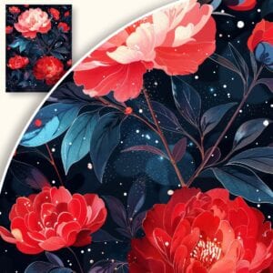 Plakat Piwonie na nocnym niebie