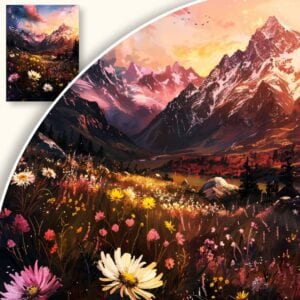 Obraz Zachód słońca nad górską łąką