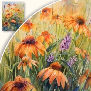 Obraz Jeżówki i fioletowe kwiaty w ogrodzie