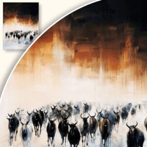 Obraz Biegnące antylopy na tle dramatycznego nieba