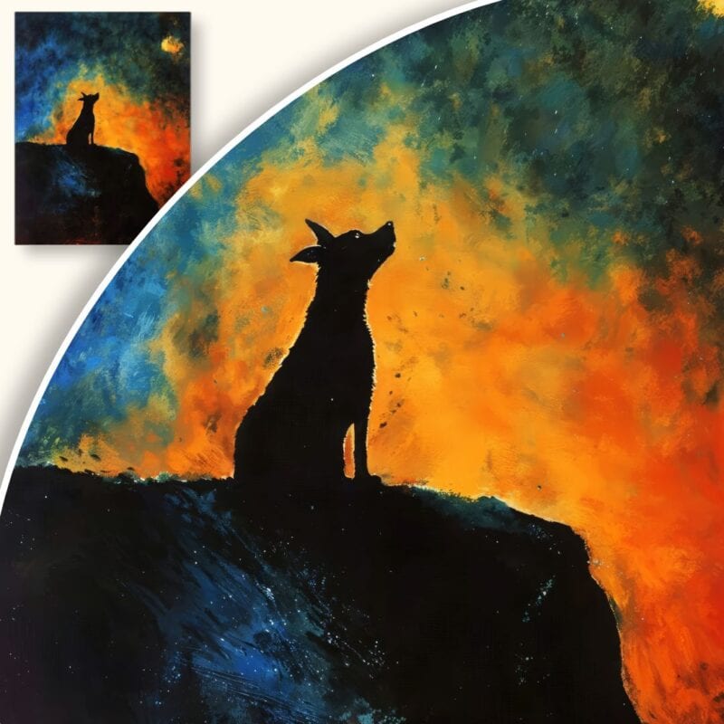 Obraz Pies na tle kolorowego nieba