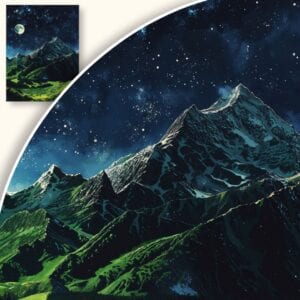 Obraz Nocny krajobraz z Księżycem i górami