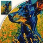 Obraz Doberman w kolorowym otoczeniu