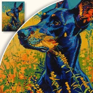Obraz Doberman w kolorowym otoczeniu