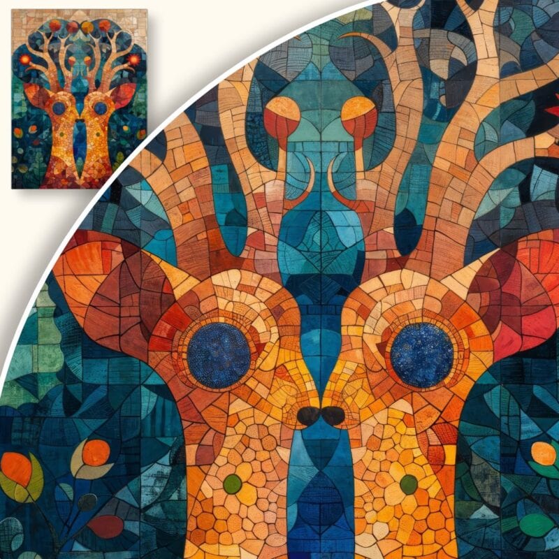 Plakat Kolorowy jeleń w otoczeniu natury