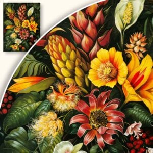 Obraz Bukiet egzotycznych kwiatów w tropikalnej zieleni