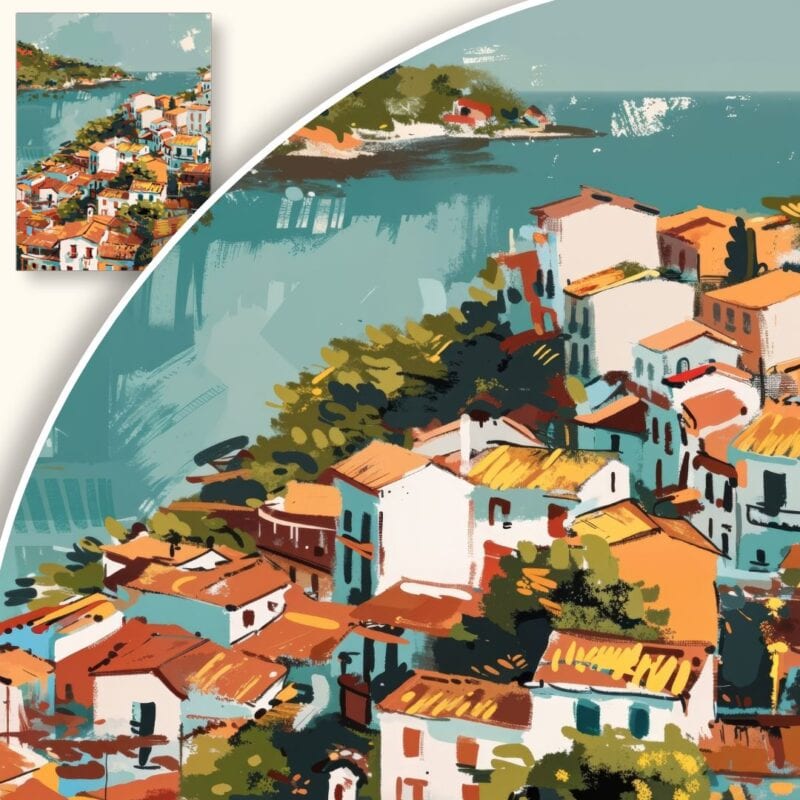 Obraz Nadmorskie miasteczko o zachodzie słońca