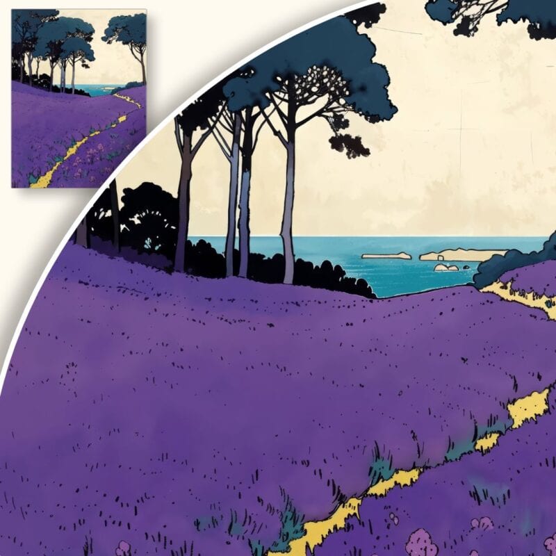 Plakat Letnia łąka z fioletowymi kwiatami