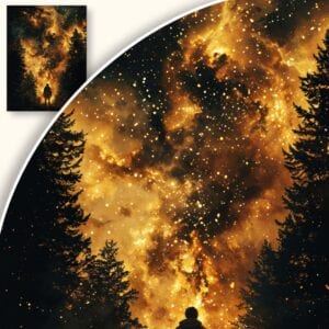 Plakat Samotna postać w złotym kosmosie