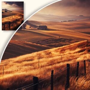 Plakat Złoty Zachód Słońca nad Wsią