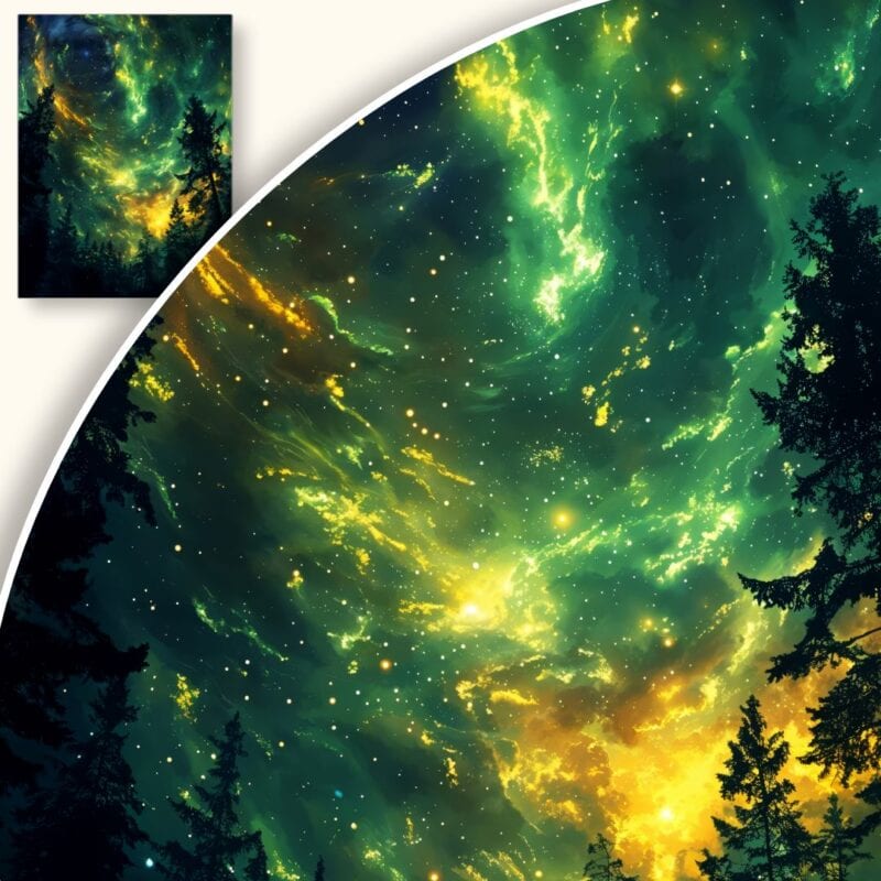 Plakat Nocne niebo nad tajemniczym lasem