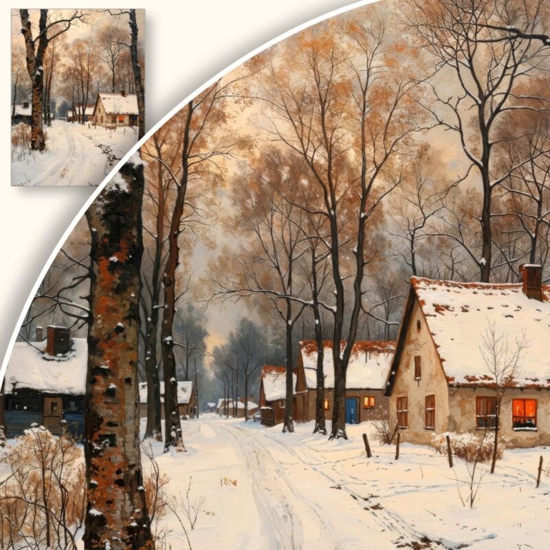 Obraz Zimowa wieś w spokojnej aurze