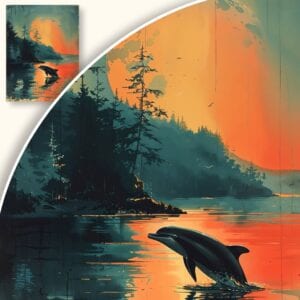 Plakat Delfin skaczący nad oceanem