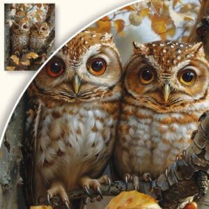 Obraz Sowy na jesiennym drzewie