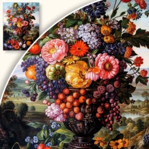 Obraz Wazon pełen kwiatów i owoców