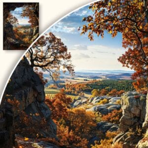 Plakat Jesienny krajobraz z wnętrza jaskini