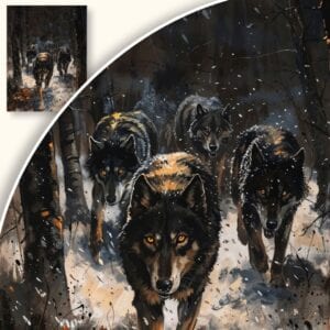 Obraz Wilki w zimowym lesie