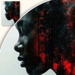 Plakat Sylwetka kobiety w lesie