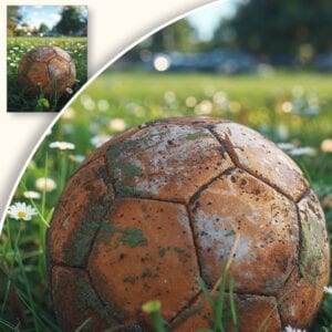 Plakat Stara piłka nożna na trawie