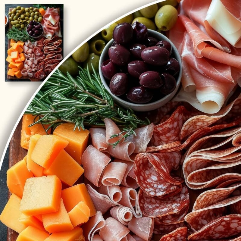 Plakat Kompozycja Wędlin i Serów z Oliwkami