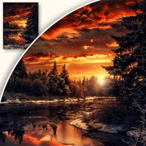 Plakat Zachód Słońca nad Zimową Rzeką