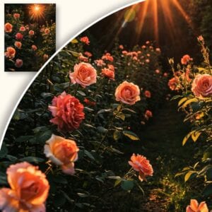 Plakat Ogród różany o zachodzie słońca