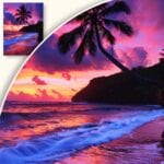 zb3-692-3n Plakat Tropikalny Zachód Słońca nad Plażą