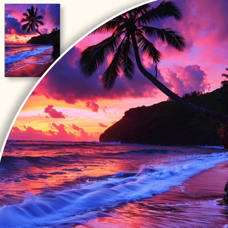 Plakat Tropikalny Zachód Słońca nad Plażą