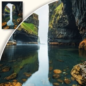 Plakat Malownicza jaskinia i spokojna woda