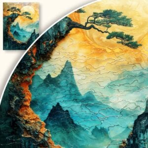 Obraz Surrealistyczne Drzewo na Klifie z Gorącym Słońcem