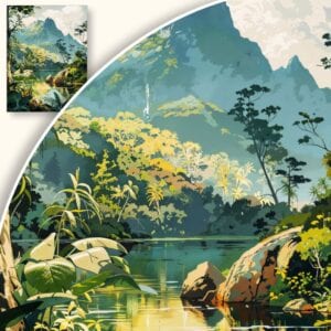 Plakat Górska sceneria z rzeką