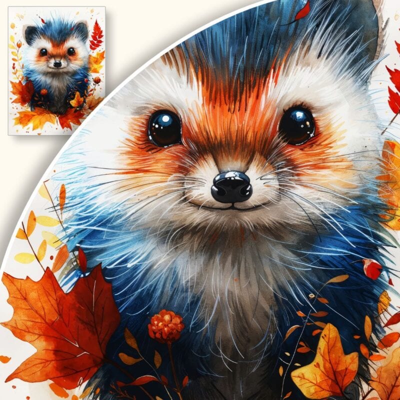 Plakat Uroczy jeżyk wśród jesiennych liści