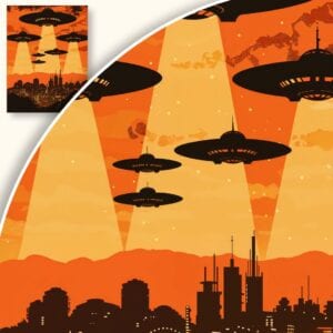 Plakat Futurystyczne Miasto z UFO