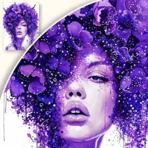 Obraz Kobieta z fioletowymi kwiatami