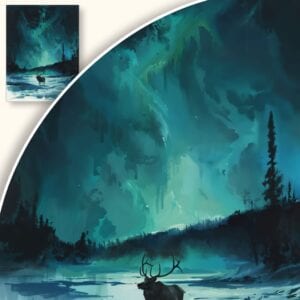 Obraz Mroczny renifer pod gwiazdami