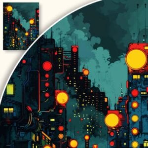 Plakat Futurystyczne Miasto Nocą