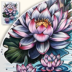 Plakat Lotos na tle gór