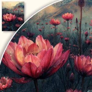 Obraz Różowe kwiaty w górskim krajobrazie