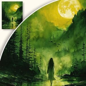 Obraz Tajemnicza postać w oświetlonym lesie