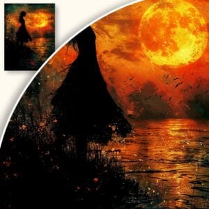 Obraz Tajemnicza Kobieta Przy Zachodzie Słońca