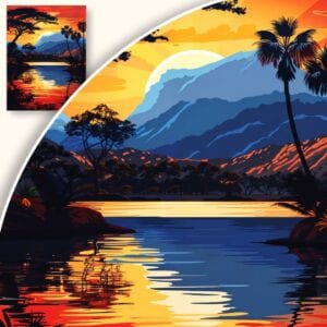 Plakat Zachód słońca nad jeziorem