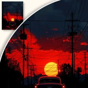 Plakat Zachód słońca nad ulicą