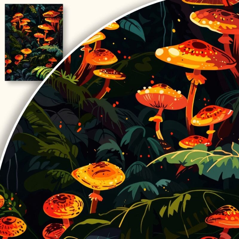 Obraz Fantastyczne grzyby w mrocznym lesie