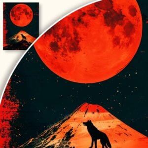 Plakat Wilk pod czerwonym księżycem
