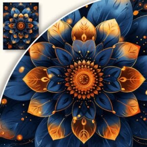 Plakat Mandala w kolorach granatu i złota