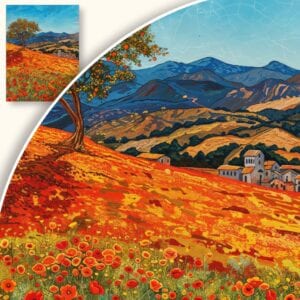 Obraz Malowniczy krajobraz z makami i drzewem