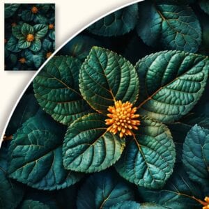 Plakat Makro Zbliżenie na Pomarańczowy Kwiat w Zielonych Liściach