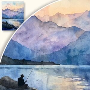 Plakat Rybak nad spokojnym jeziorem