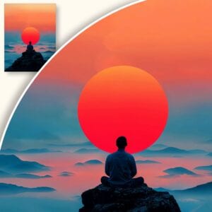 Plakat Medytacja na szczycie góry o zachodzie słońca