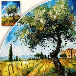 Obraz Wiejski krajobraz z drzewem i domem